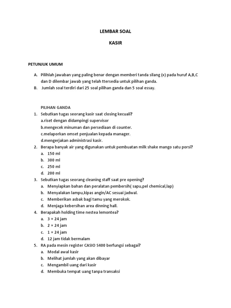 Test Evaluasi Kasir Bulan Agustus 2019