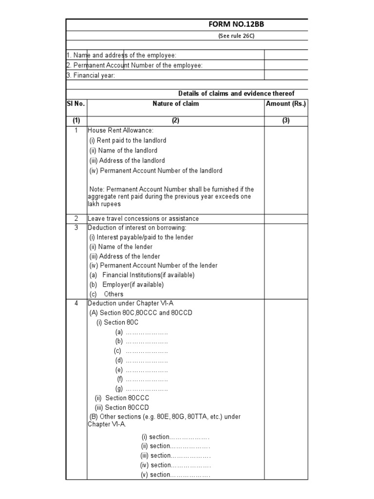 Form 12BB in Excel Format Government Politics