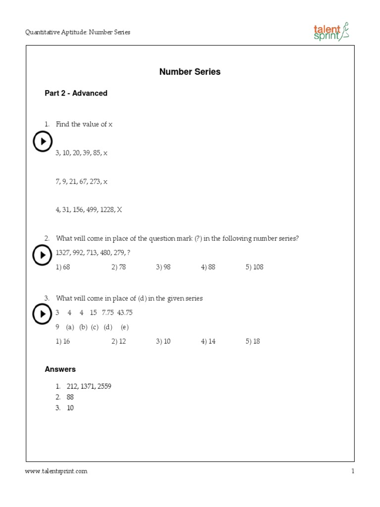 Advanced Number Series Problems | PDF | Teaching Methods & Materials ...