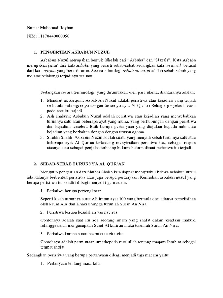 1 Pengertian Asbabun Nuzul