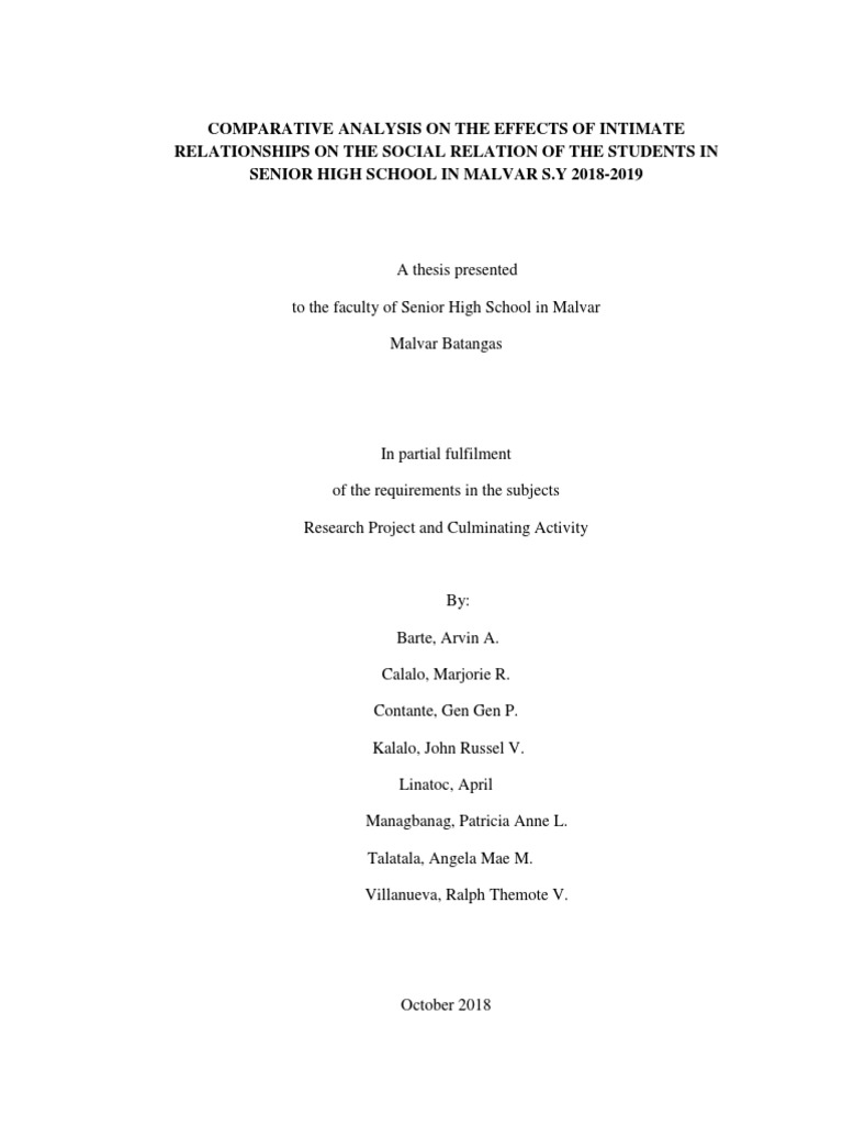 Comparative Analysis On The Effects of Intimate Relationships On The ...