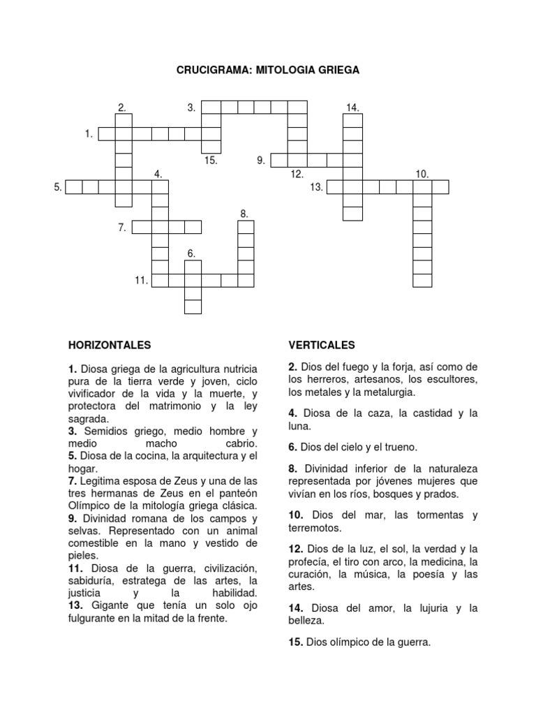 Crucigrama Mitologia Griega PDF Mitología griega Zeus