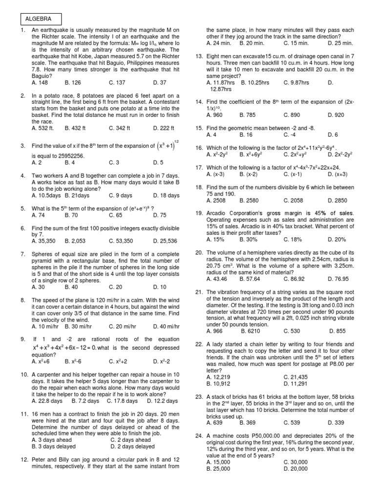Handouts Algebra PDF Sphere Volume