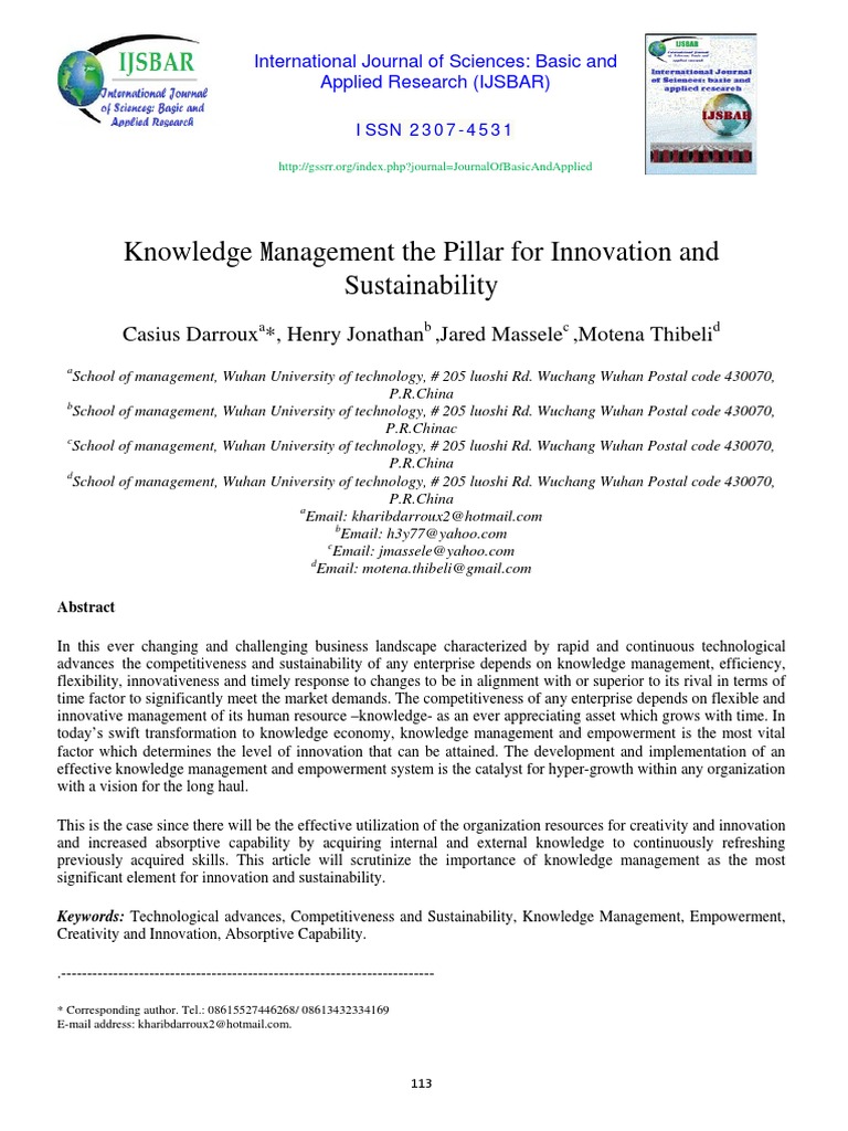 Knowledge Management for Innovation & Sustainability | PDF | Innovation ...