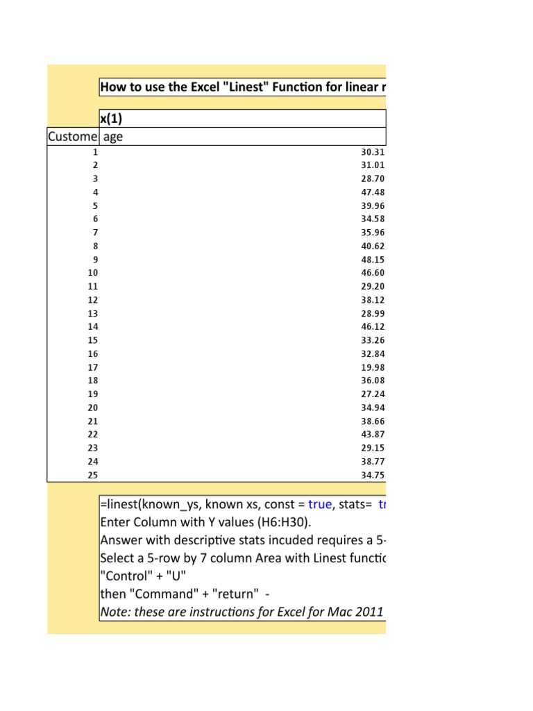 Using the Linest Function in Excel | PDF | Regression Analysis | Linear ...