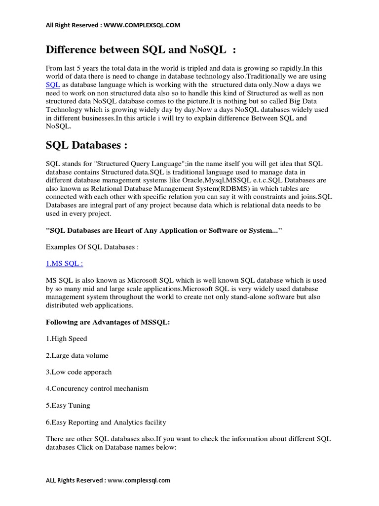 Difference Between SQL and NoSQL | PDF | No Sql | Sql