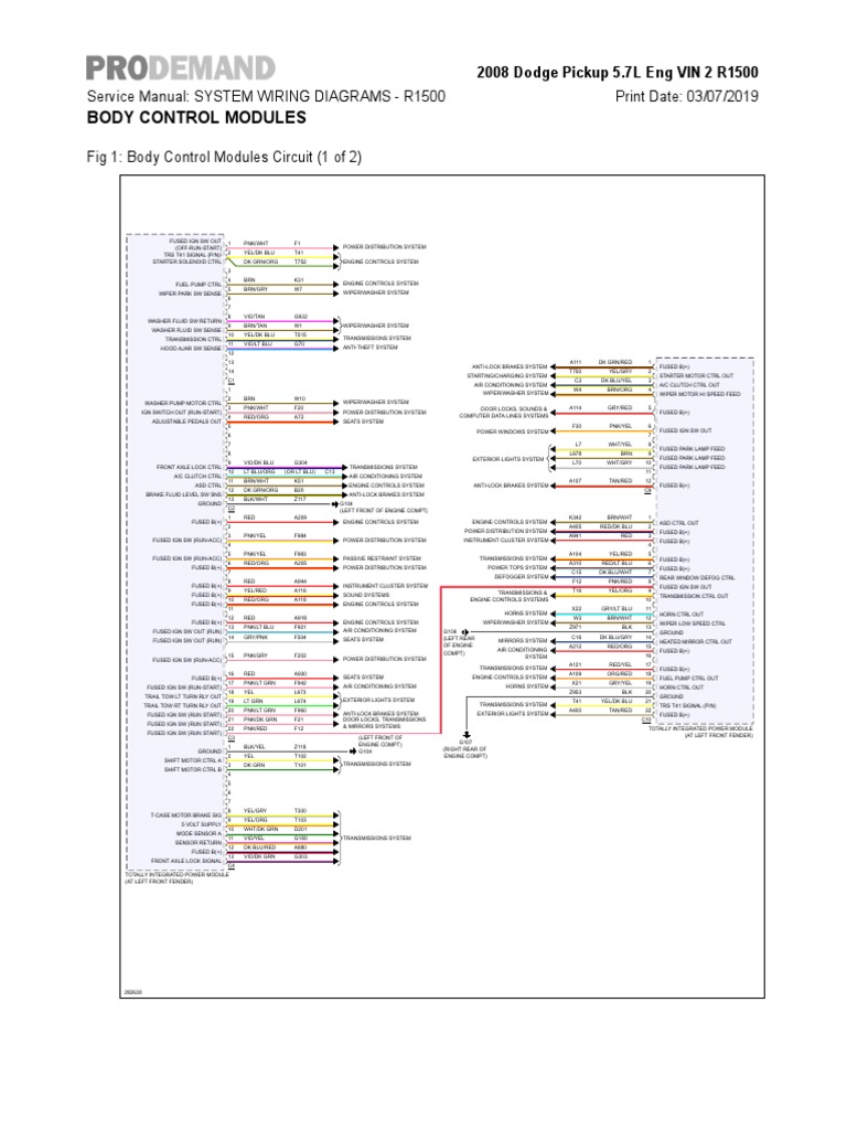 Diagrama de fiação do estéreo Dodge Ram 1500 1997