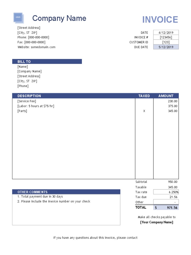 Invoice Template Pdf Spreadsheet Invoice