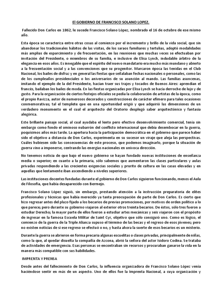 El Gobierno de Francisco Solano Lopez | PDF | Paraguay | Teatro