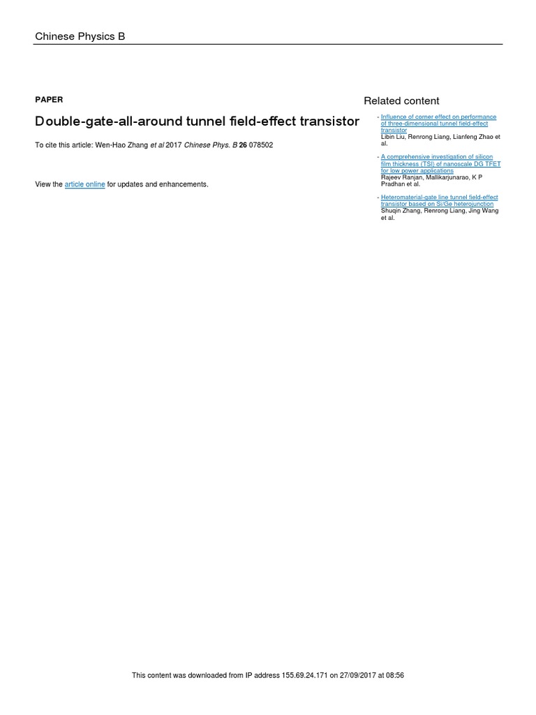 Double Gate All Around Tunnel Field Effect Transistor Desig | PDF ...