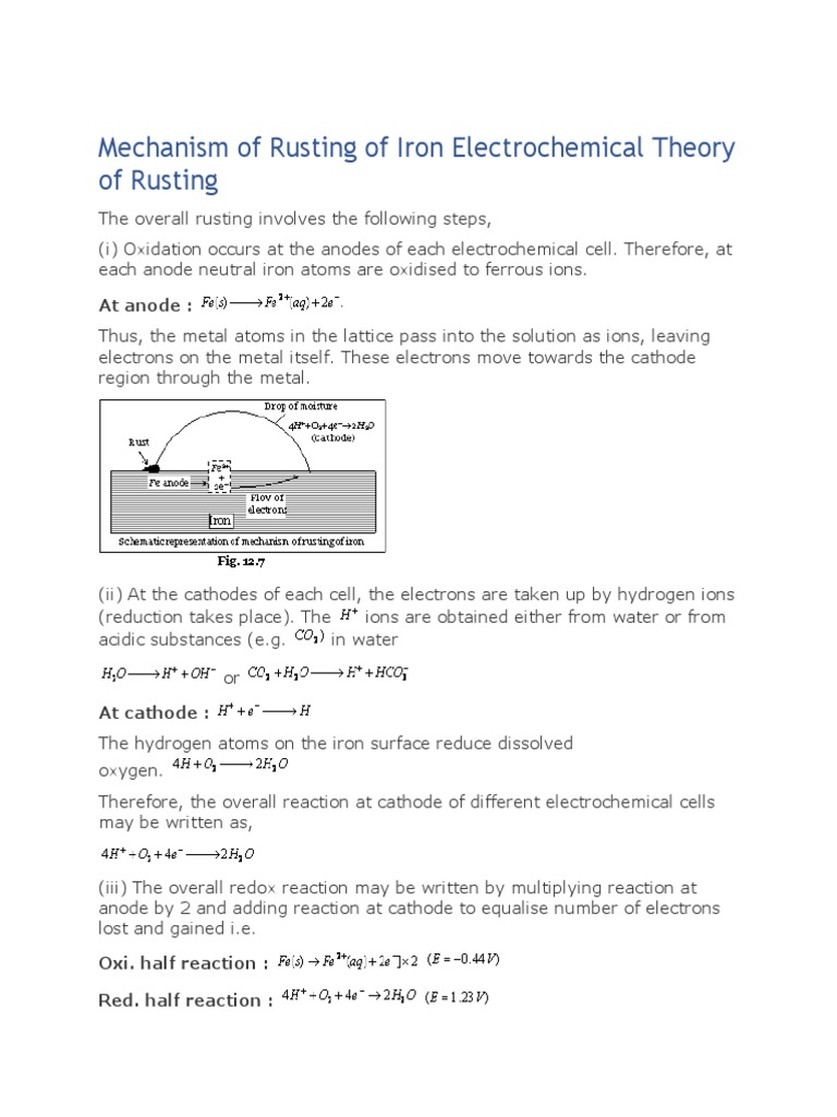 Mechanism of Rusting of Iron Electrochemical Theory of Rusting PDF