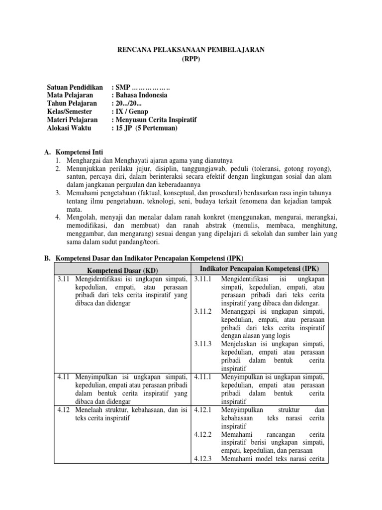 Rpp 6 Menyusun Cerita Inspiratif Agustus 2019
