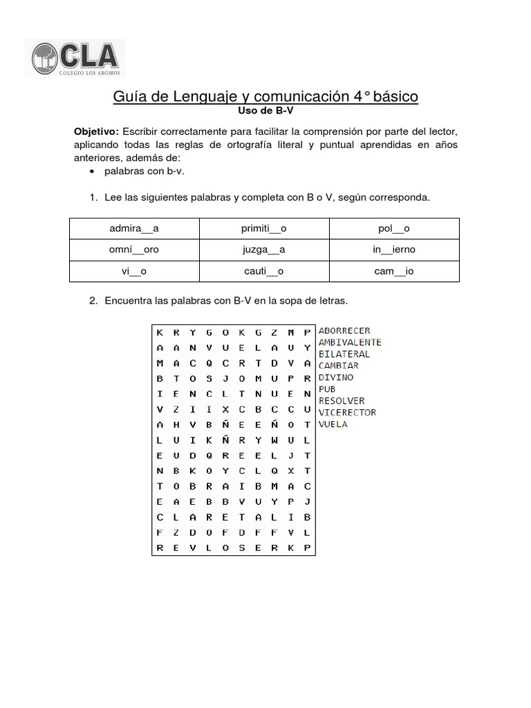 Uso de B y V en 4° básico | PDF