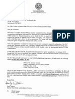 Ken Paxton Certified Letter to Catholic Charities Archdiocese of San Antonio Inc. Regarding the 2017 Annual Audit