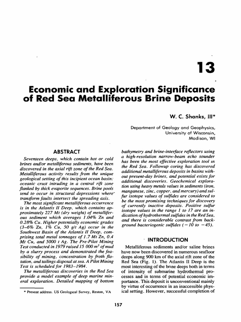 Economic and Exploration Significance of Red Sea Metalliferous Brine