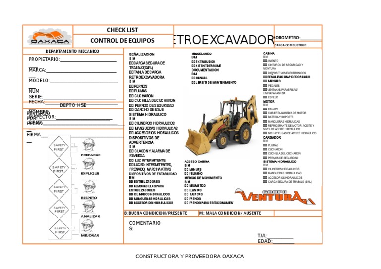 Check List de Retroexcavadora | PDF | Coche | Industria automotriz