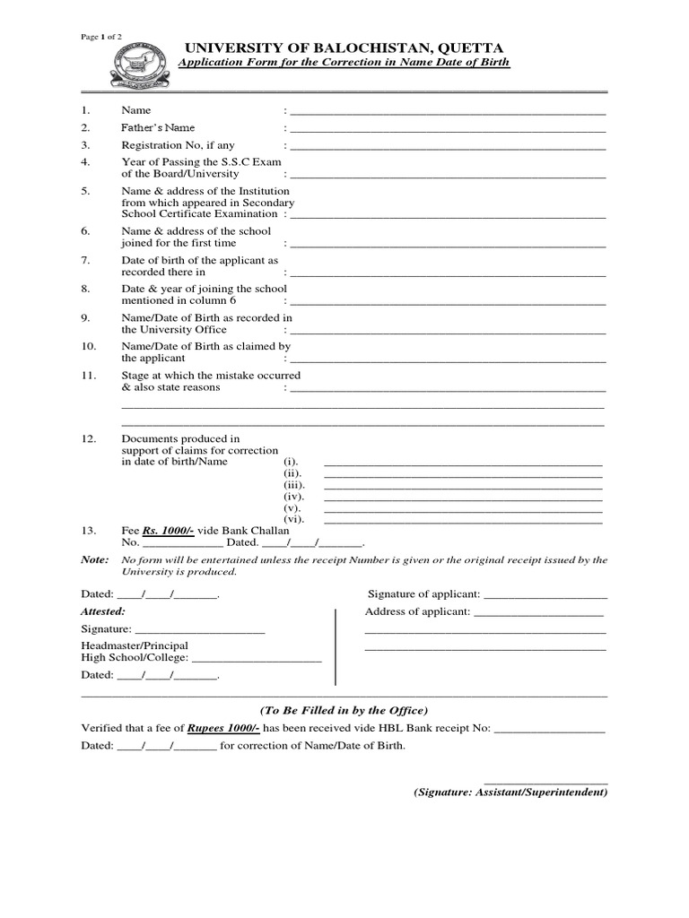 Name and Date of Birth Correction Form | PDF | Justice | Crime & Violence