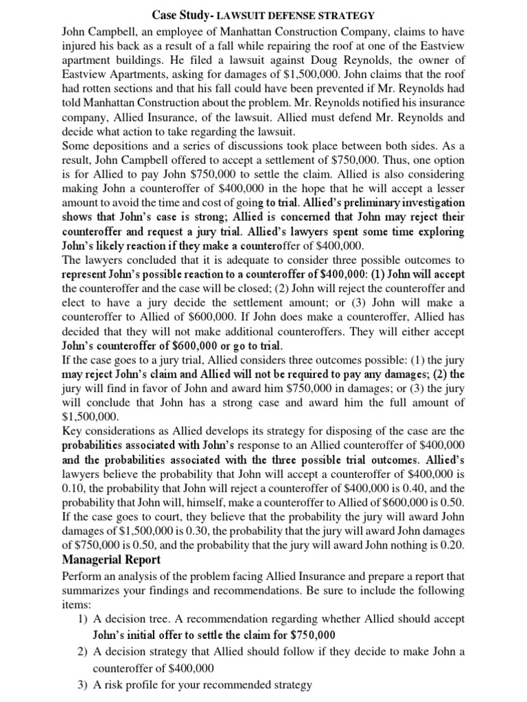 Lawsuit Defense Strategy Analysis | PDF | Lawsuit | Damages