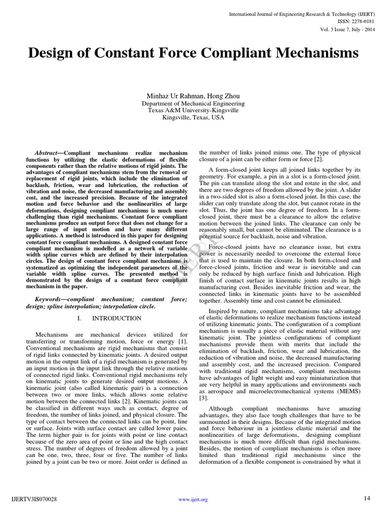 Constant Force Compliant Mechanism Design | PDF | Interpolation ...