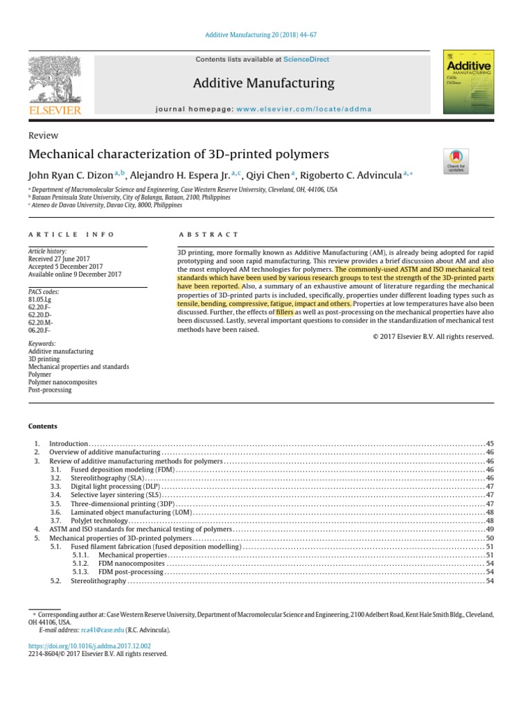 Mechanical Characterization of 3D-Printed Polymers REVISION | PDF | 3 D ...