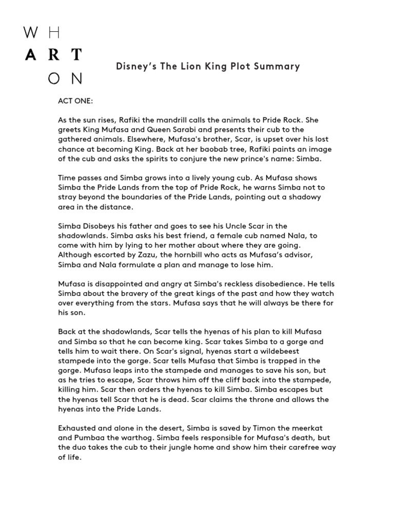 The Lion King: Plot Summary | PDF | Mystery, Thriller & Crime Fiction ...
