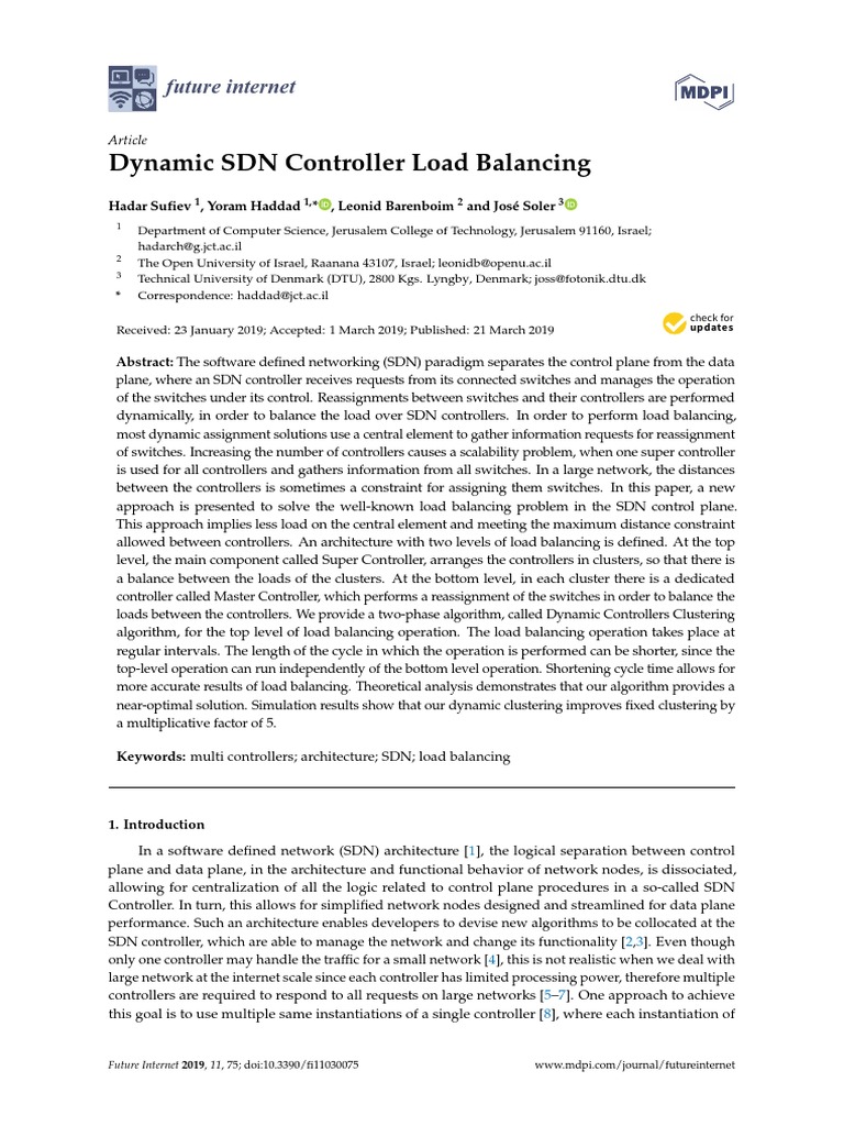 Dynamic SDN Controller Load Balancing: Future Internet | PDF | Load ...