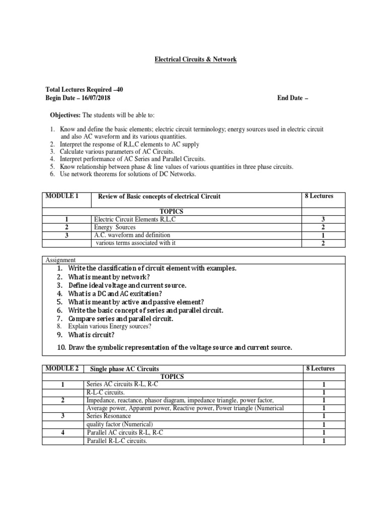 Electrical Circuits & Network Course Guide | PDF | Ac Power ...