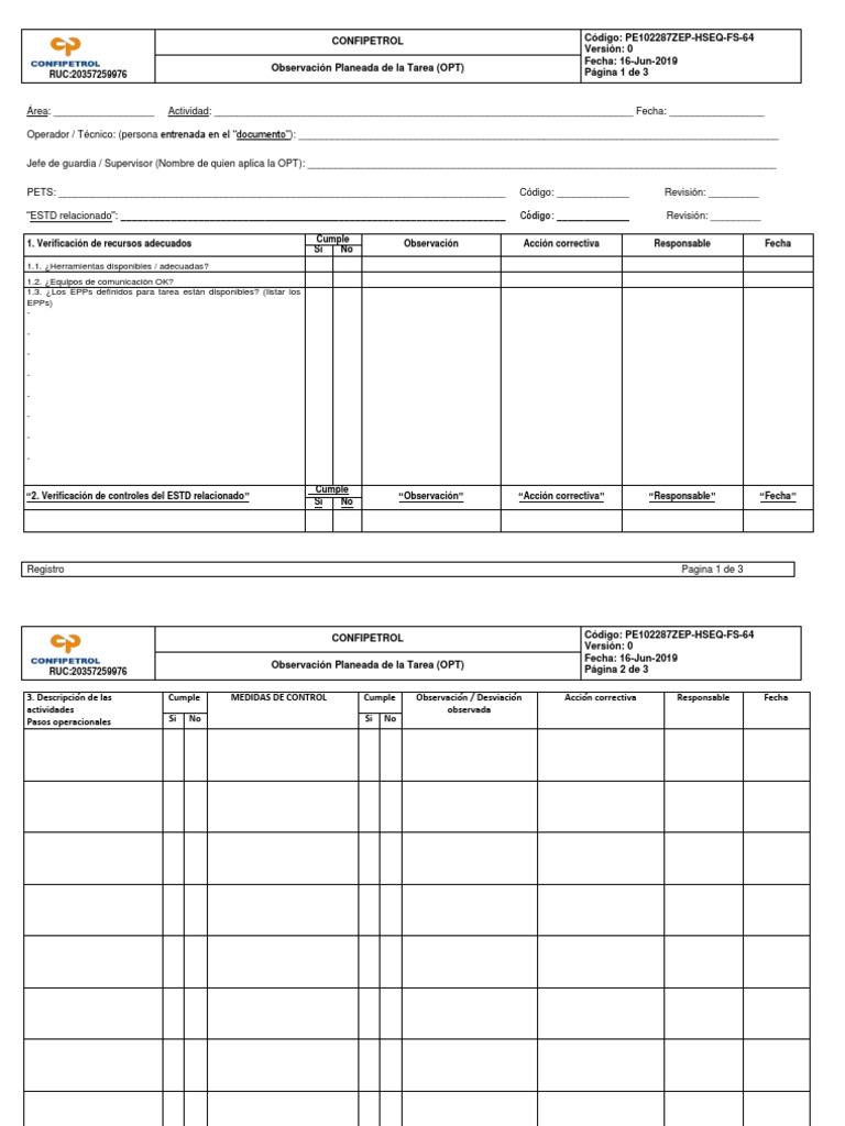 Formato de Observación Planeada de Tarea | PDF | Informática | Software