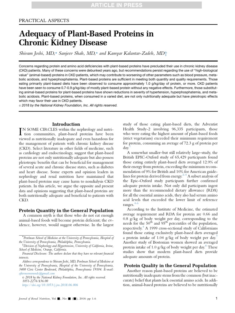 Adequacy of PlantBased Proteins in Chronic Kidney Disease PDF Determinants Of Health