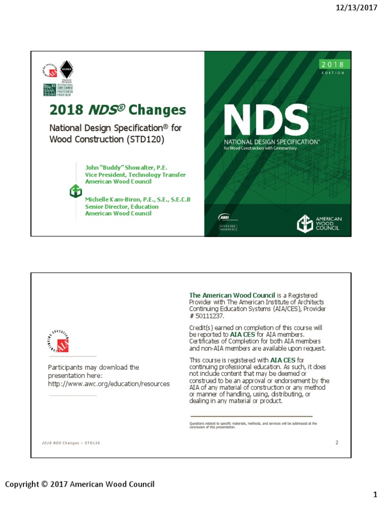2018 Changes: National Design Specification For Wood Construction ...