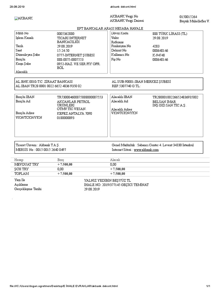 akbank dekont pdf