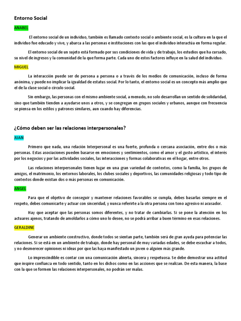 Definición y Tipos de Entorno Social | PDF | Relaciones interpersonales ...