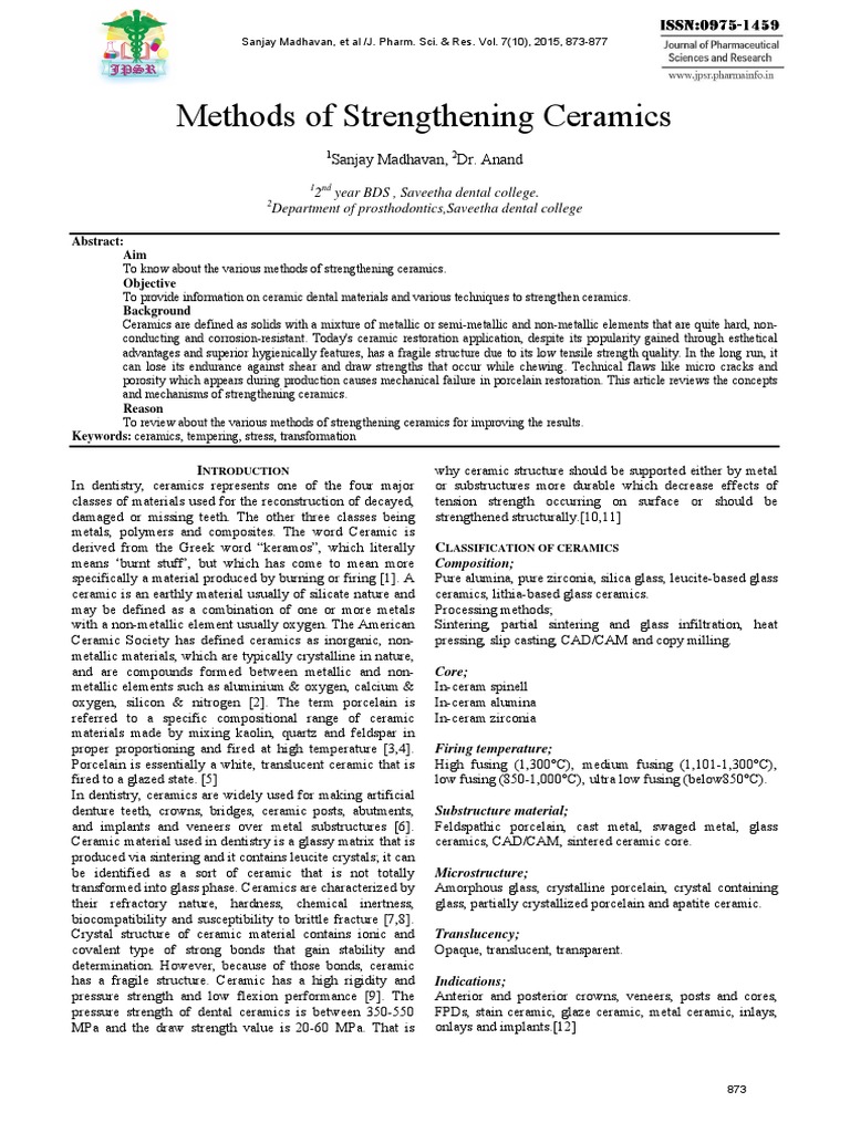 Methods of Strengthening Ceramics: Sanjay Madhavan, Dr. Anand | PDF ...