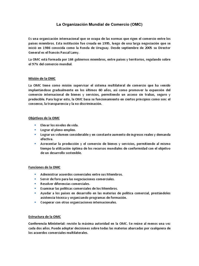 Misión y objetivos de la OMC | PDF | Organización de Comercio Mundial ...
