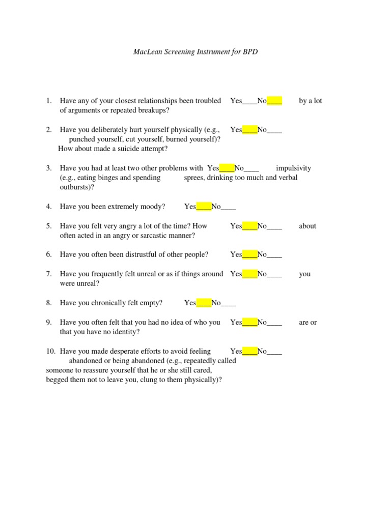MacLean BPD Screening Instrument | PDF | Self-Improvement | Wellness