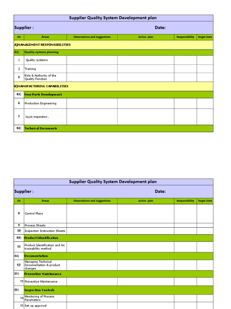 Supplier Quality System Development Plan | PDF | Auditor's Report | Audit