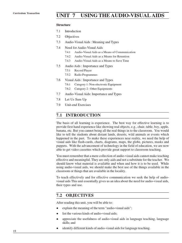 Unit 7 Using The AudioVisual Aids Structure PDF Chart Learning