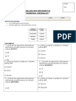 Evaluación Matemática Numeros Ordinales