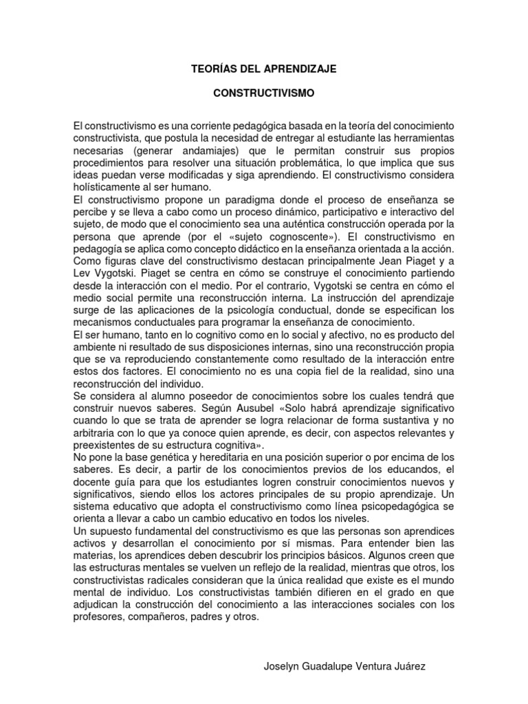 Teorías Del Aprendizaje | PDF | Constructivismo (filosofía de la ...