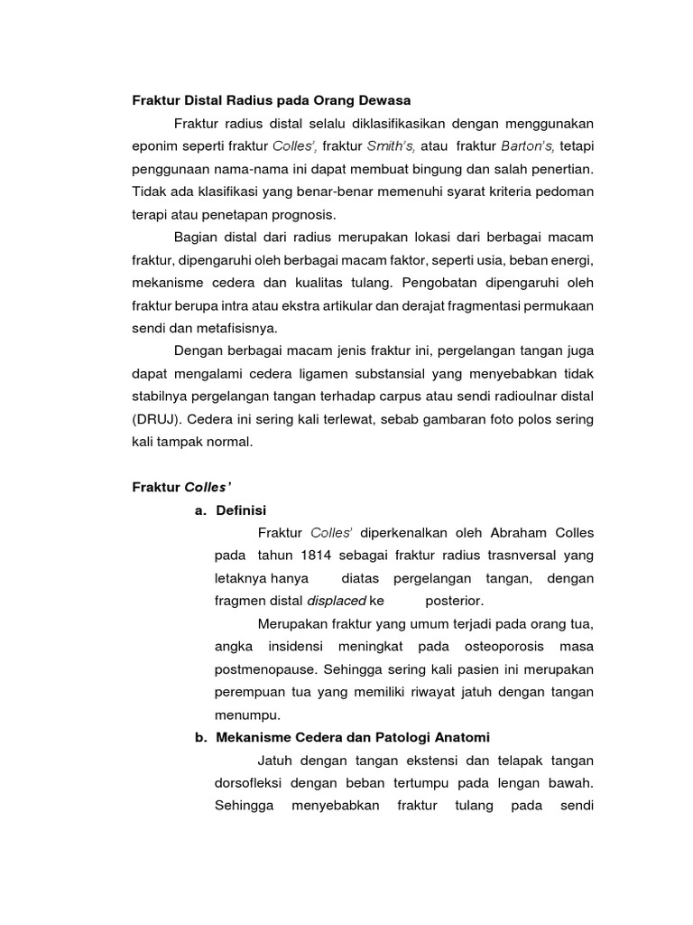 Fraktur Radius Dextra: Klasifikasi dan Terapi | PDF