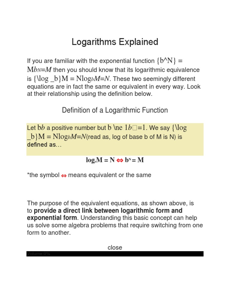 Logarithms Explained: (B N) MB M (/log - B) M Nlog | PDF