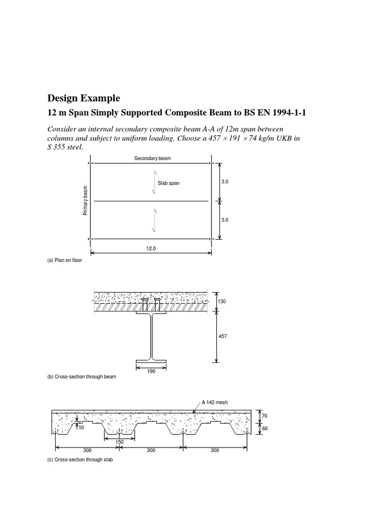 Composite Beam Design Example: 12m Span | PDF | Beam (Structure) | Bending