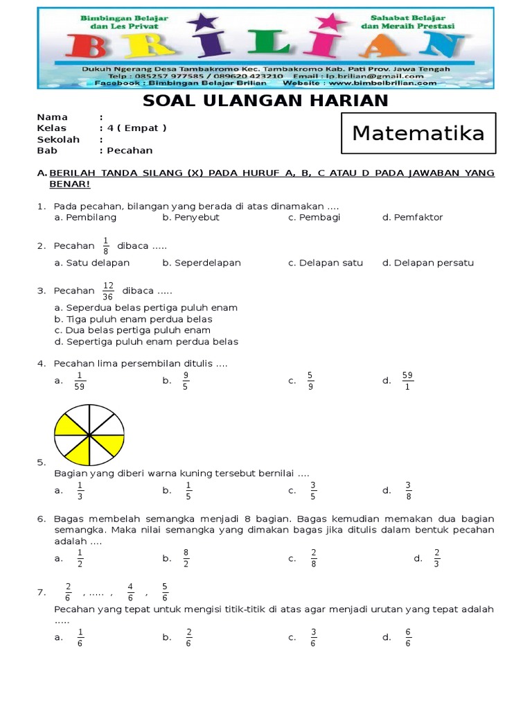 Soal Matematika Sd Kelas 4 Pecahan