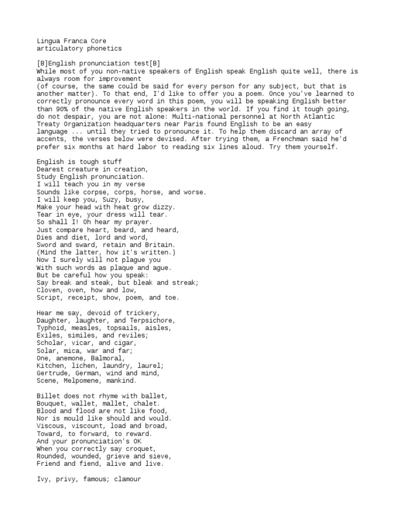 Mastering English Pronunciation Poem | PDF | English Language | Linguistics
