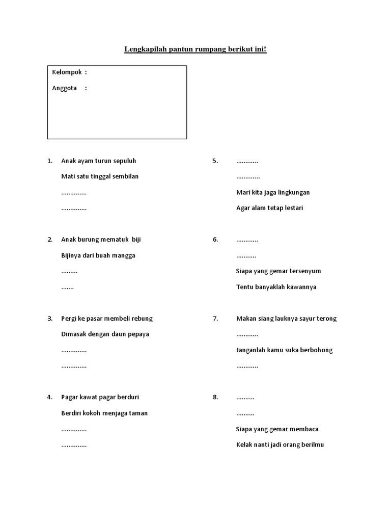 Lengkapilah Pantun Rumpang Berikut Ini Pdf