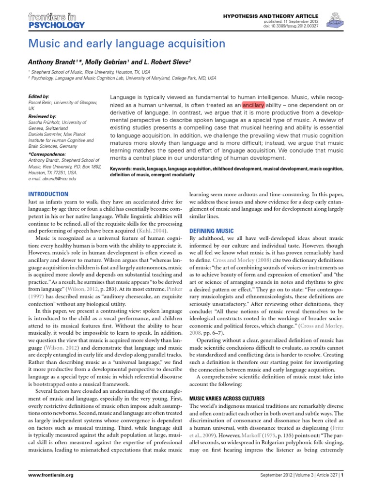Music and Early Language Aquisition | PDF | Rhythm | Language Acquisition