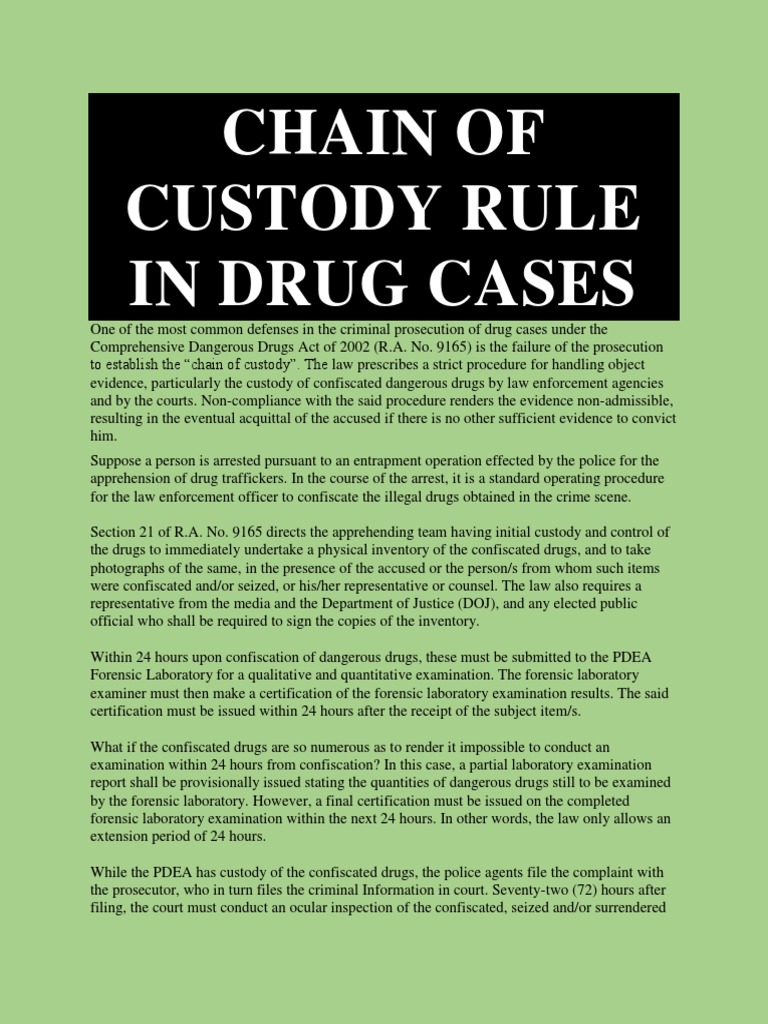 Chain of Custody Rule in Drug Cases | PDF | Arrest | Prosecutor