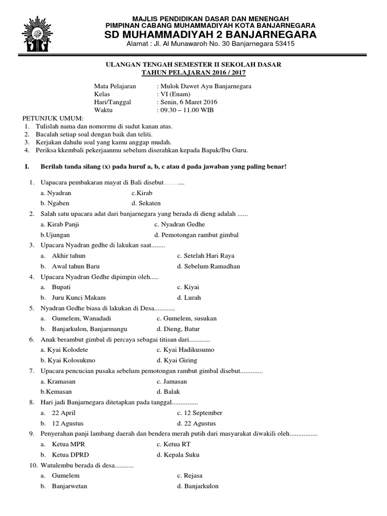 Mempersiapkan Diri Menghadapi UAS Mulok Kelas 6 Semester 2 Kabupaten Tasikmalaya: Panduan Lengkap dan Contoh Soal