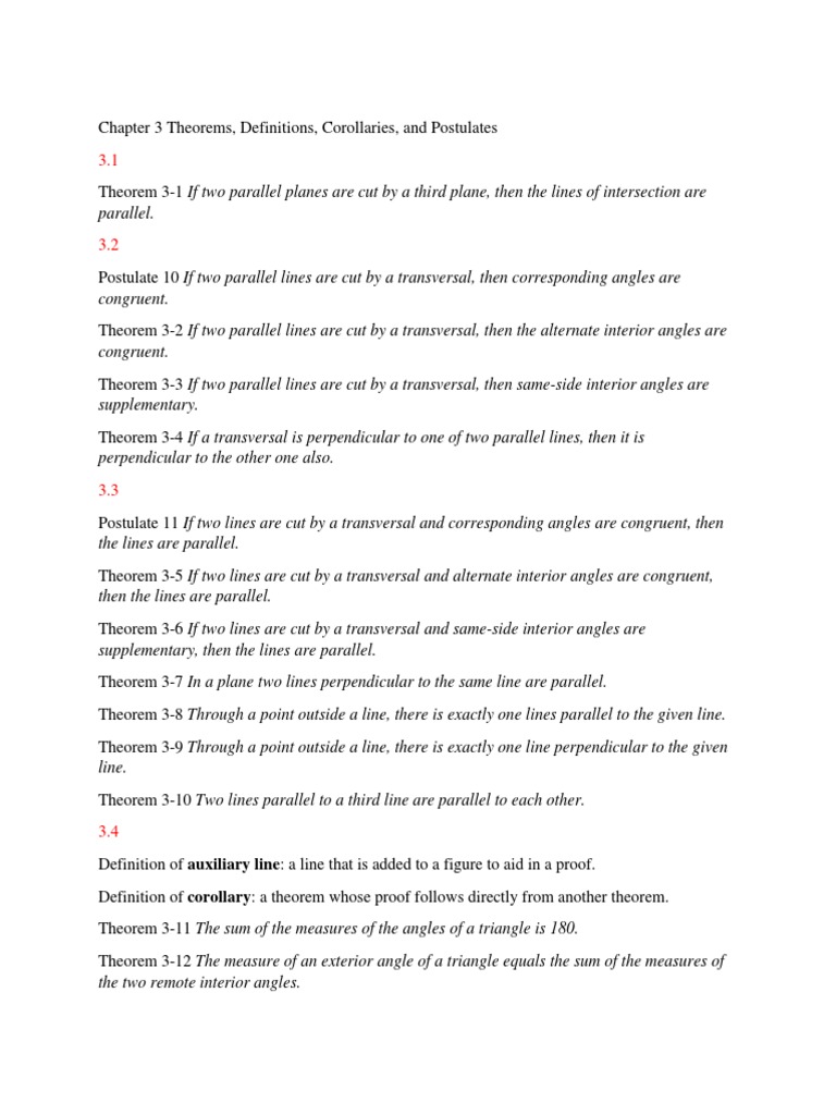 Chapter 3 Theorems Postulates And Definitions Euclidean