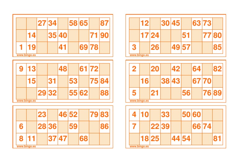 Cartones Bingo 90 Bolas